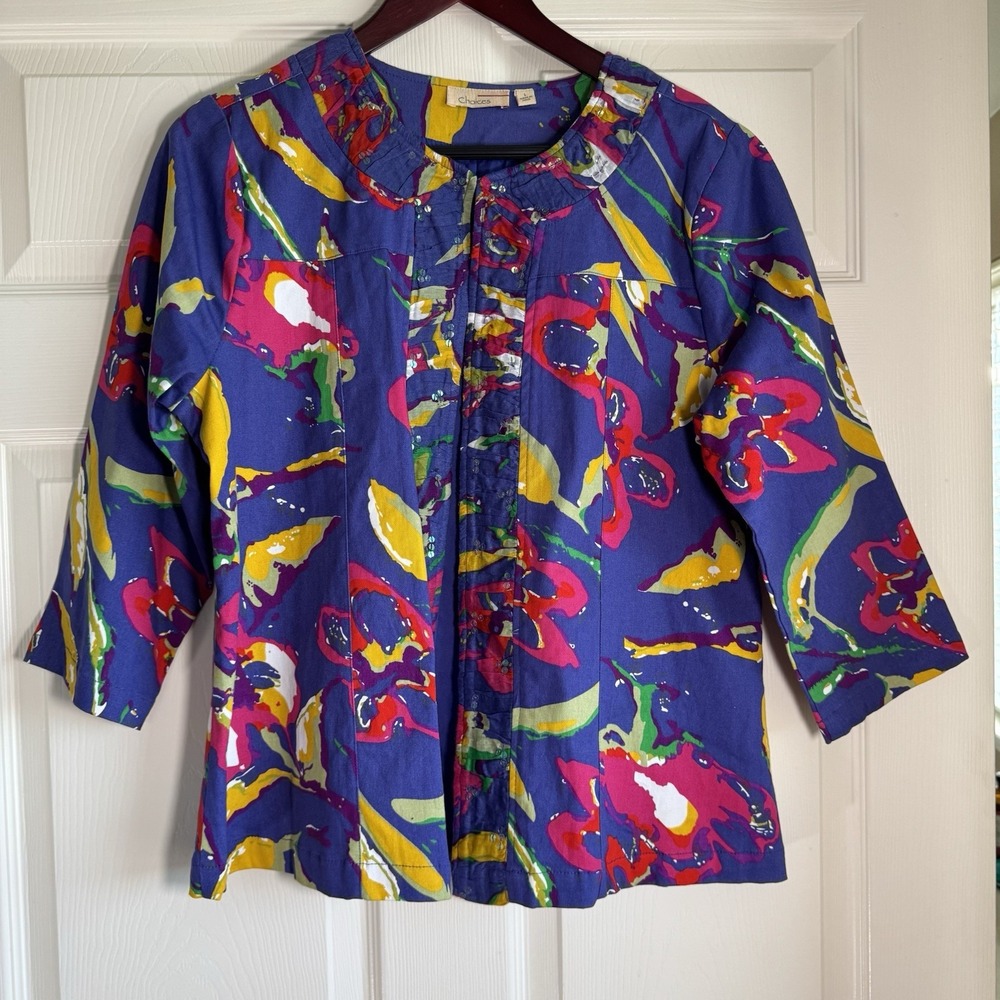Vintage Choices Women's Size L Purple‎ Abstract Colorful 3/4 Sleeve Jacket